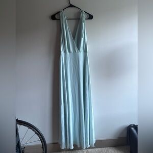 Levkoff Formal Bridesmaid’s Dress - light blue color, low neckline and open back